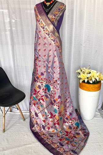 Lavender Paithani Silk Weaving Design Saree