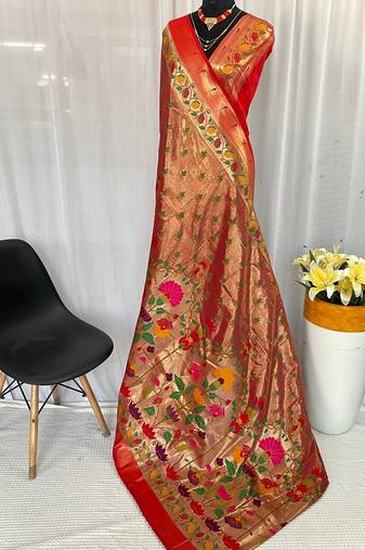 Wine Paithani Silk Weaving Design Saree