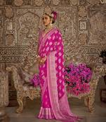 Border work georgette weaving zari rani pink saree