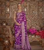 Border work georgette weaving zari purple saree