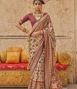 Viscose silk Blend cream printed classic saree