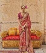 Viscose silk Blend red printed classic saree