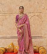 Viscose silk Blend pink printed classic saree