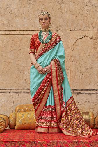 Viscose silk Blend firozi printed classic saree