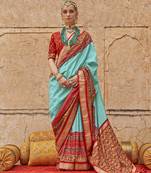 Viscose silk Blend firozi printed classic saree