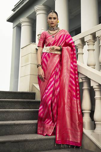 Viscose silk Blend rani pink weaving jaal designer saree