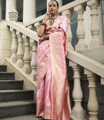 Viscose silk Blend baby pink weaving jaal designer saree