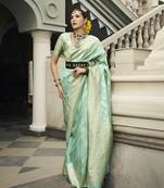 Viscose silk Blend turquoise weaving jaal designer saree