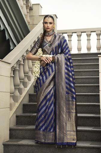 Viscose silk Blend navy blue weaving jaal designer saree