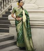Viscose silk Blend dark green weaving jaal designer saree