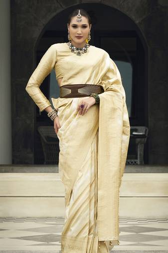Viscose silk Blend cream weaving jaal designer saree