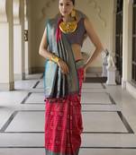 Banarasi silk blend weaving magenta saree