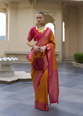 Banarasi silk blend weaving orange saree 1