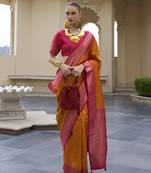 Banarasi silk blend weaving orange saree
