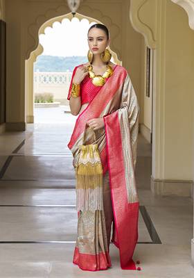 Banarasi silk blend weaving light grey saree 1