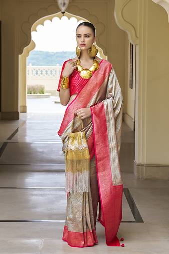 Banarasi silk blend weaving light grey saree