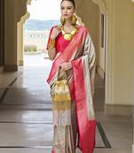 Banarasi silk blend weaving light grey saree