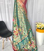 Teal Paithani Silk Weaving Design Saree