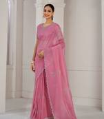 Designer dusty pink heavy handwork zarkan butta crush silk saree