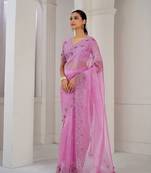 Designer pink sequence embroidery zarkan border organza saree