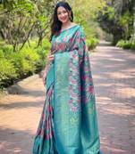 Teal Art Silk Weaving And Zari Work Saree,Blouse-not As Per Image