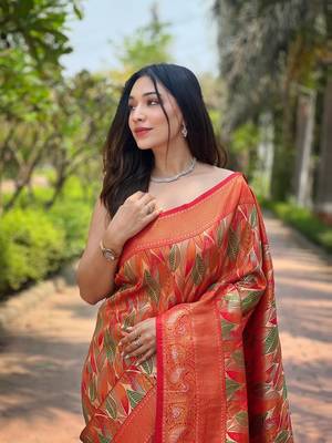 Coral Art Silk Weaving And Zari Work Saree,Blouse-not As Per Image 2
