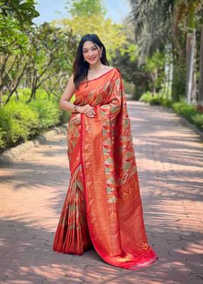 Coral Art Silk Weaving And Zari Work Saree,Blouse-not As Per Image 1