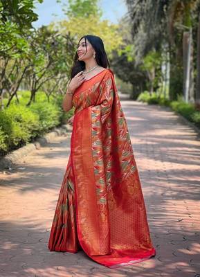 Coral Art Silk Weaving And Zari Work Saree,Blouse-not As Per Image 3