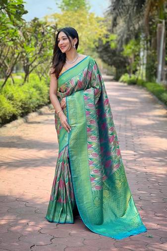 Green Art Silk Weaving And Zari Work Saree,Blouse-not As Per Image