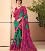 Magenta green bandhani chiffon traditional dual shaded saree with blouse