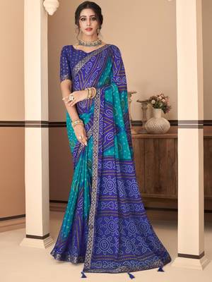 Blue bandhani chiffon traditional dual shaded saree with blouse 1