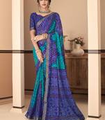Blue bandhani chiffon traditional dual shaded saree with blouse