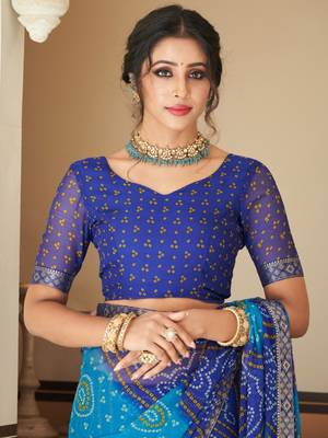 Blue bandhani chiffon traditional dual shaded saree with blouse 4
