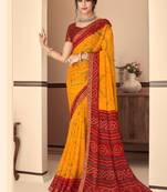 Yellow bandhani chiffon traditional dual shaded saree with blouse