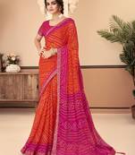Orange pink bandhani chiffon traditional dual shaded saree with blouse
