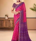 Pink purple bandhani chiffon traditional dual shaded saree with blouse