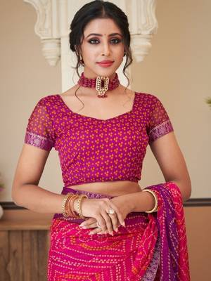 Pink purple bandhani chiffon traditional dual shaded saree with blouse 4
