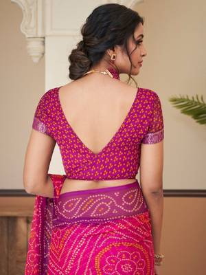 Pink purple bandhani chiffon traditional dual shaded saree with blouse 5