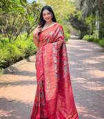Pink Art Silk Weaving And Zari Work Saree,Blouse-not As Per Image