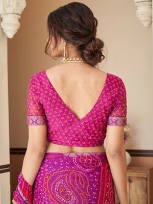 Purple pink bandhani chiffon traditional dual shaded saree with blouse 5