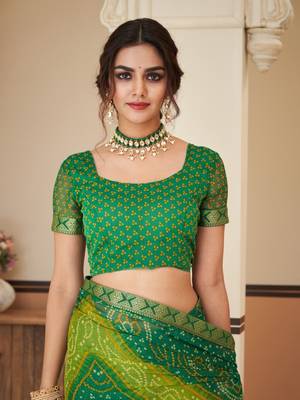 Green bandhani chiffon traditional dual shaded saree with blouse 4