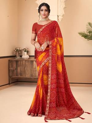 Maroon bandhani chiffon traditional dual shaded saree with blouse 1