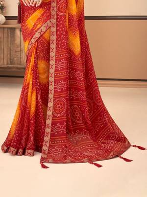 Maroon bandhani chiffon traditional dual shaded saree with blouse 3