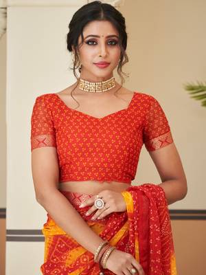 Maroon bandhani chiffon traditional dual shaded saree with blouse 4
