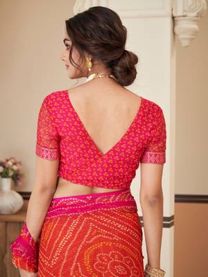 Maroon bandhani chiffon traditional dual shaded saree with blouse 5