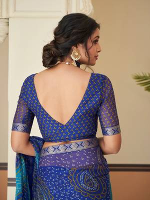 Royal blue bandhani chiffon traditional dual shaded saree with blouse 5