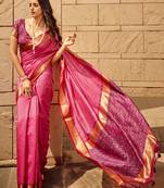 Pink patola style silk bland contrust border saree with Blouse