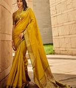 Yellow Soft Khadi feel cotton bland saree with Blouse