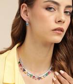 rhodium plated multicolor color crystal ad gemstone-studded jewelry set