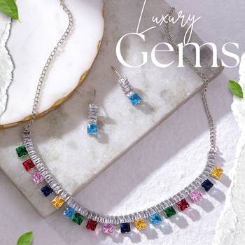 rhodium plated multicolor color crystal ad gemstone-studded jewelry set 2